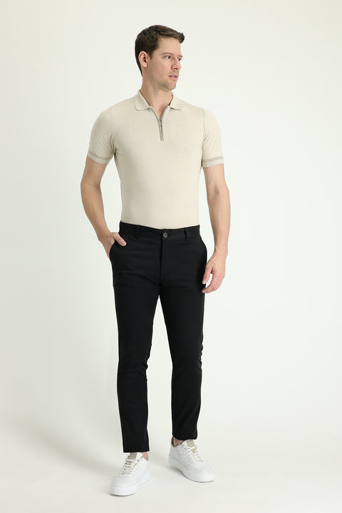 Black Slim Fit Stretchy Canvas / Chino Trousers