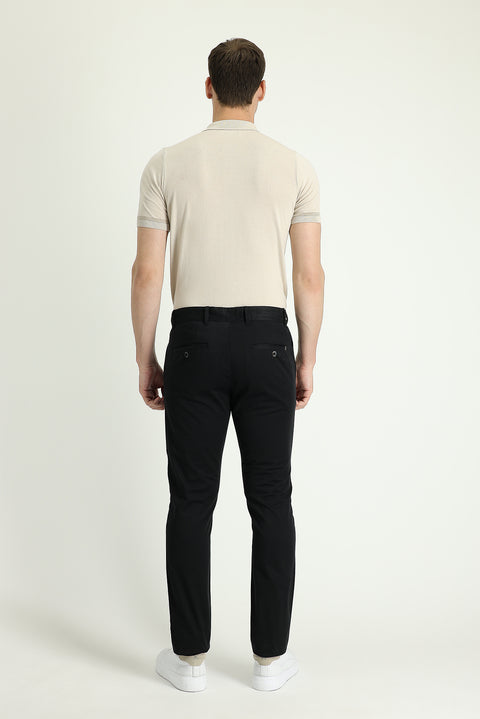 Black Regular Fit Standard Cut Lycra Canvas / Chino Trousers