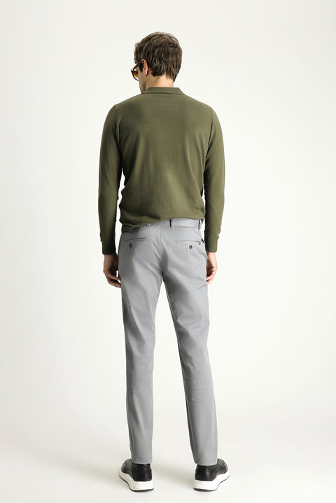 Medium Grey Slim Fit Stretch Canvas / Chino Trousers