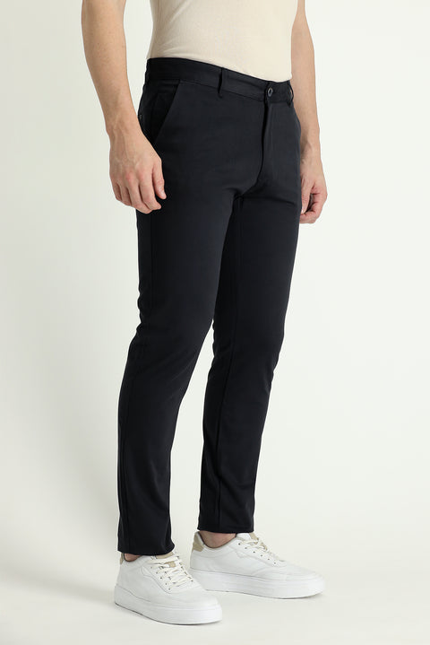 Dark Navy Regular Fit Standard Cut Lycra Canvas / Chino Trousers