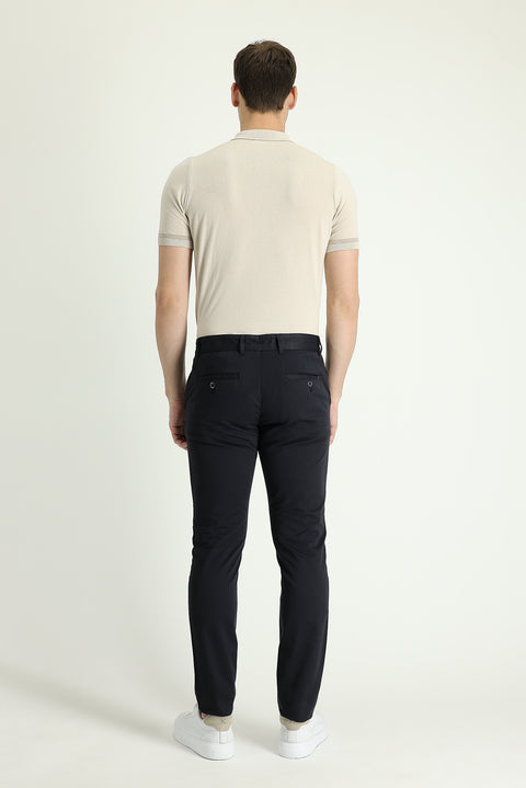 Dark Navy Blue Slim Fit Stretch Canvas / Chino Trousers