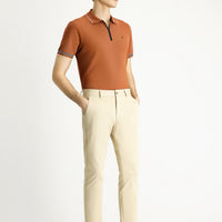 Light Beige Regular Fit Standard Cut Lycra Canvas / Chino Pants