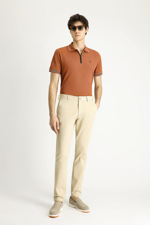 Light Beige Regular Fit Standard Cut Lycra Canvas / Chino Pants