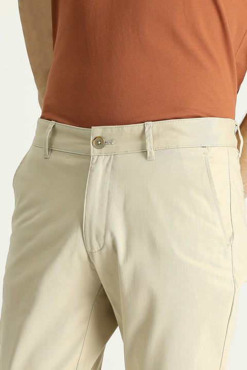 Light Beige Regular Fit Standard Cut Lycra Canvas / Chino Pants