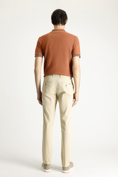 Light Beige Regular Fit Standard Cut Lycra Canvas / Chino Pants