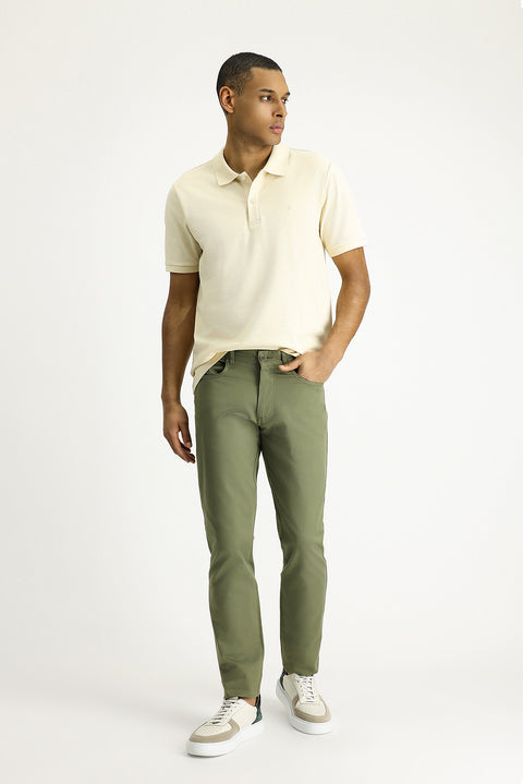 Orta Haki Slim Fit Dar Kesim Likralı Kanvas / Chino Pantolon