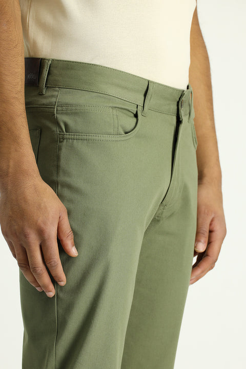 Orta Haki Slim Fit Dar Kesim Likralı Kanvas / Chino Pantolon