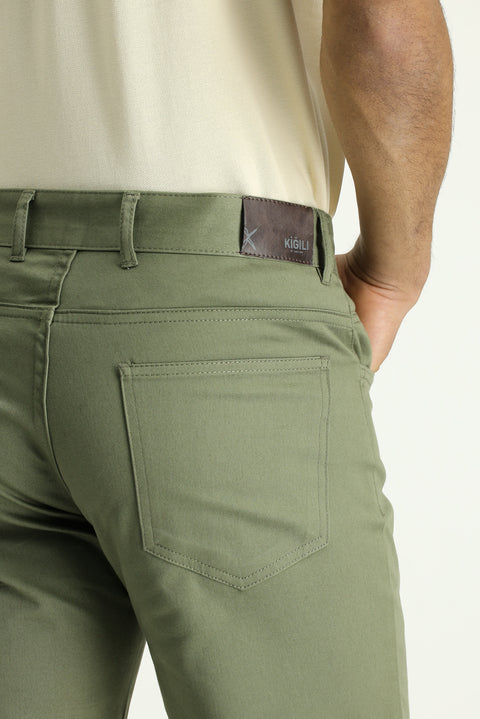 Orta Haki Regular Fit Standart Kesim Likralı Kanvas / Chino Pantolon