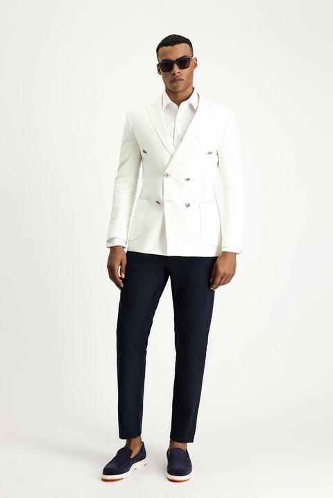 Dark Navy Regular Fit Standard Cut Lycra Canvas / Chino Trousers