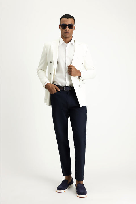 Dark Navy Regular Fit Standard Cut Lycra Canvas / Chino Trousers