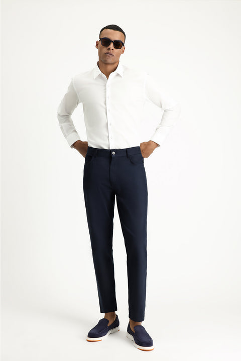 Dark Navy Regular Fit Standard Cut Lycra Canvas / Chino Trousers