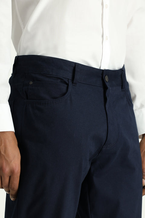 Dark Navy Regular Fit Standard Cut Lycra Canvas / Chino Trousers