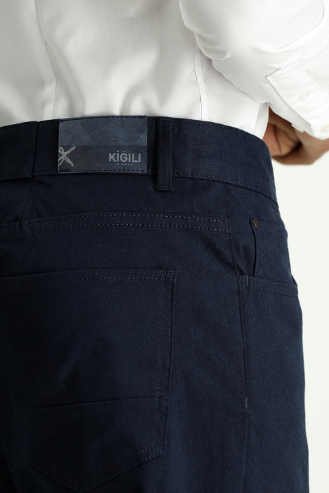 Dark Navy Regular Fit Standard Cut Lycra Canvas / Chino Trousers