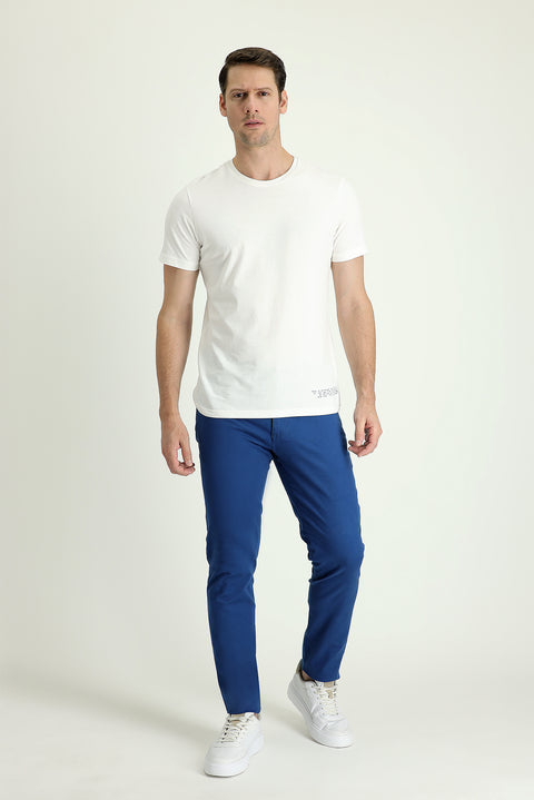 Aviator Blue Regular Fit Standard Cut Lycra Canvas / Chino Trousers