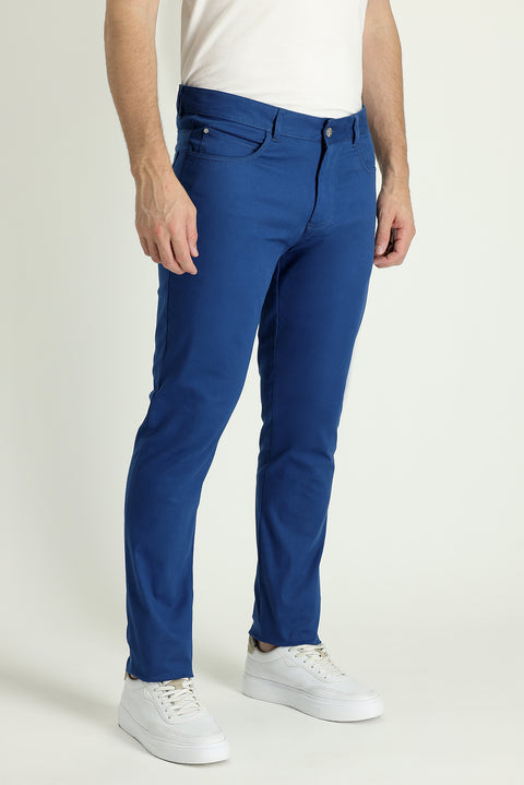 Aviator Blue Regular Fit Standard Cut Lycra Canvas / Chino Trousers