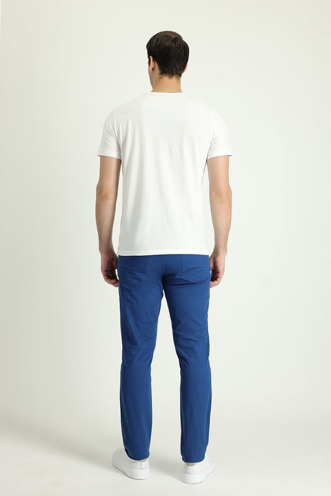 Aviator Blue Regular Fit Standard Cut Lycra Canvas / Chino Trousers