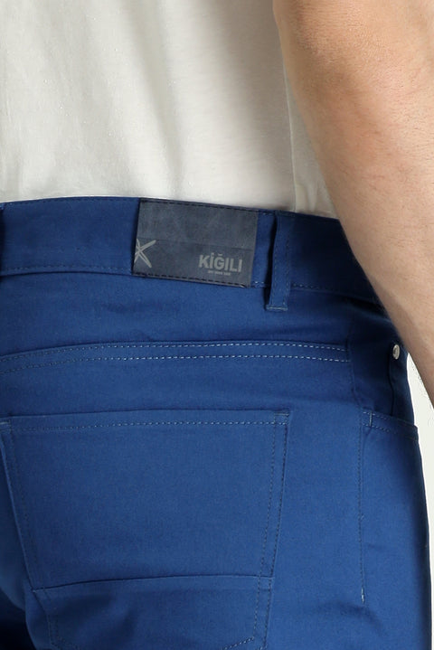 Aviator Blue Regular Fit Standard Cut Lycra Canvas / Chino Trousers