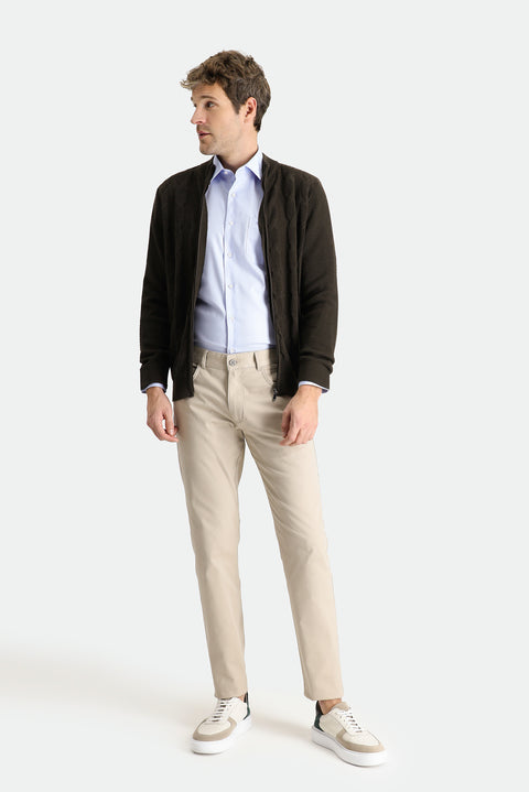 Medium Beige Slim Fit Stretch Canvas / Chino Trousers