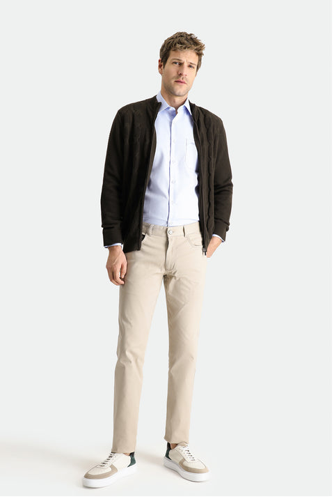 Medium Beige Slim Fit Stretch Canvas / Chino Trousers