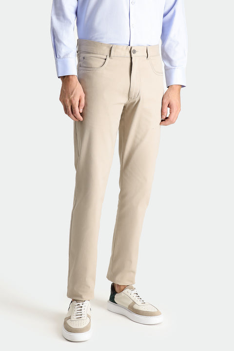 Medium Beige Slim Fit Stretch Canvas / Chino Trousers