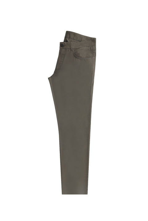 Asker Haki Slim Fit Dar Kesim Likralı Kanvas / Chino Pantolon