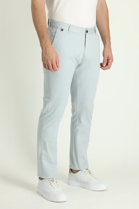 Silver Regular Fit Standard Cut Lycra Canvas / Chino Trousers