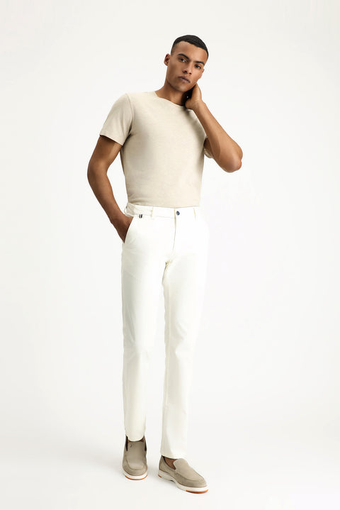 Beyaz Slim Fit Dar Kesim Likralı Kanvas / Chino Pantolon