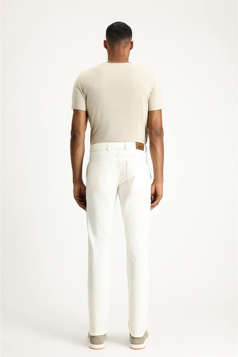 Beyaz Slim Fit Dar Kesim Likralı Kanvas / Chino Pantolon