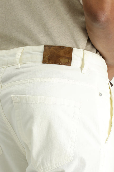 Beyaz Slim Fit Dar Kesim Likralı Kanvas / Chino Pantolon
