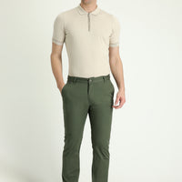 Forest Green Regular Fit Standard Cut Lycra Canvas / Chino Trousers