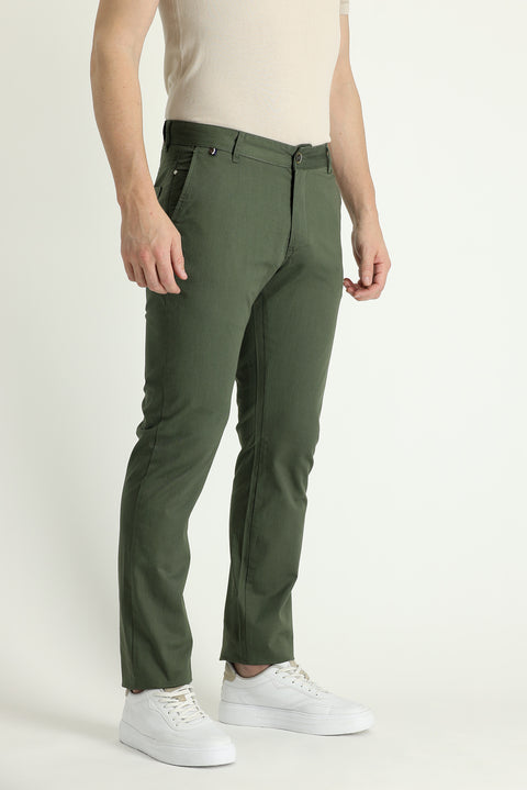 Forest Green Regular Fit Standard Cut Lycra Canvas / Chino Trousers