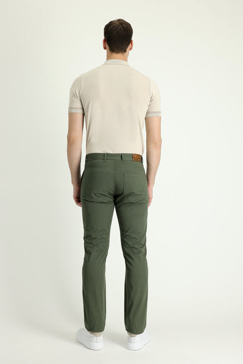 Forest Green Regular Fit Standard Cut Lycra Canvas / Chino Trousers