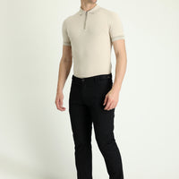 Black Regular Fit Standard Cut Lycra Canvas / Chino Trousers