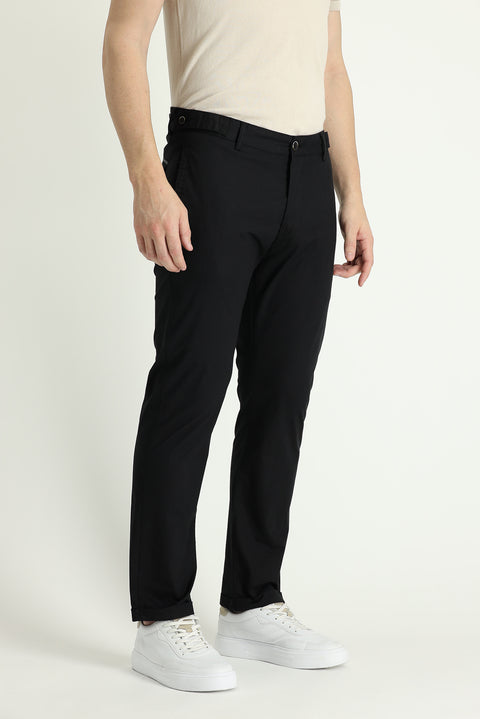 Black Regular Fit Standard Cut Lycra Canvas / Chino Trousers