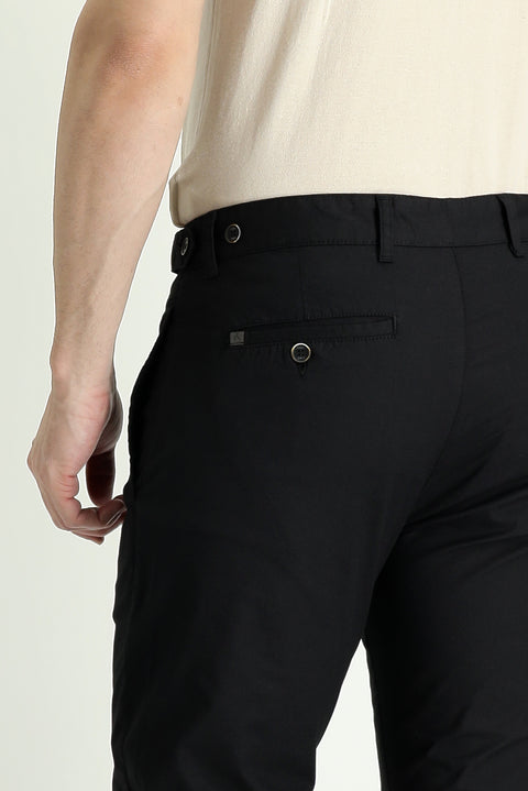 Black Regular Fit Standard Cut Lycra Canvas / Chino Trousers