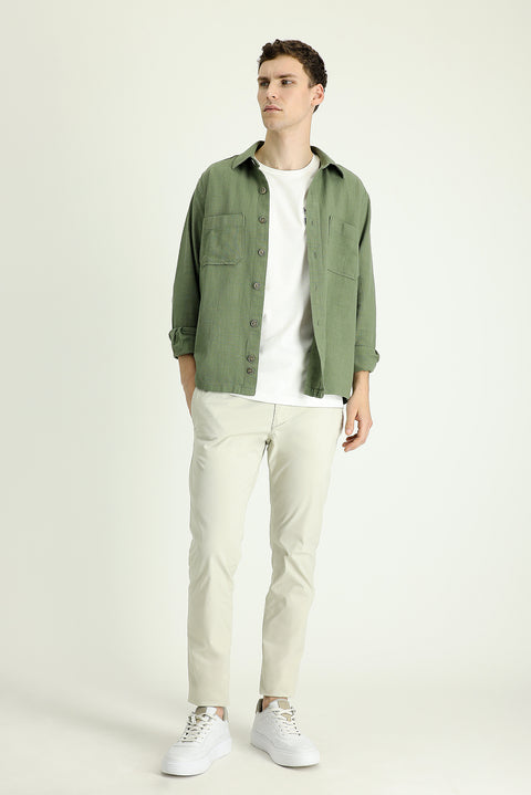 Cream Slim Fit Lycra Canvas / Chino Trousers