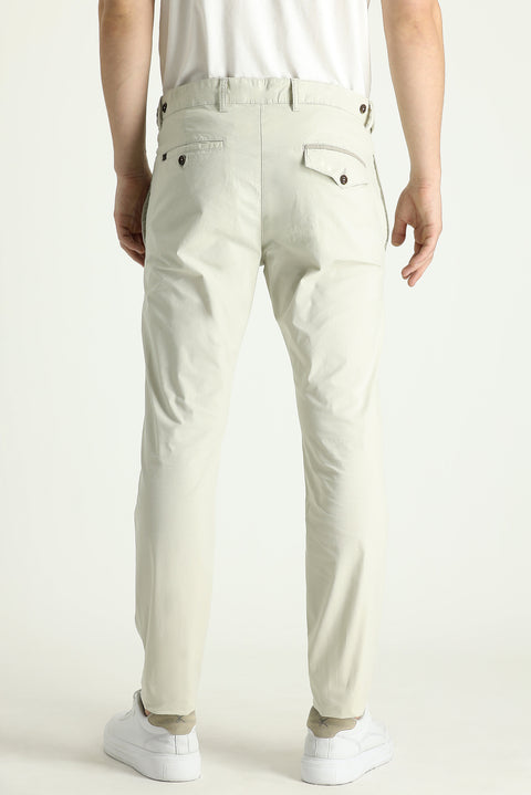 Cream Slim Fit Lycra Canvas / Chino Trousers