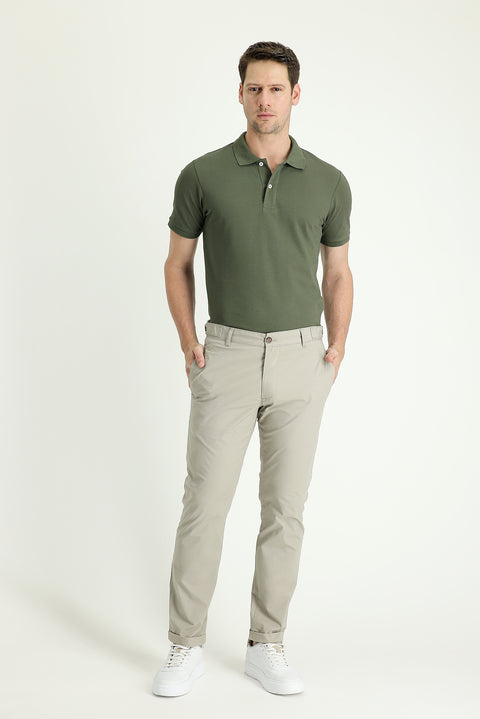Light Mink Regular Fit Standard Cut Lycra Canvas / Chino Trousers
