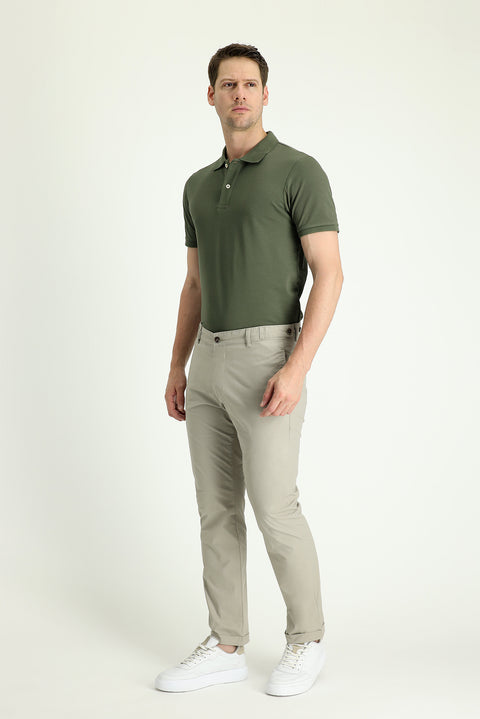 Light Mink Regular Fit Standard Cut Lycra Canvas / Chino Trousers
