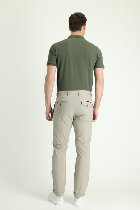 Light Mink Regular Fit Standard Cut Lycra Canvas / Chino Trousers