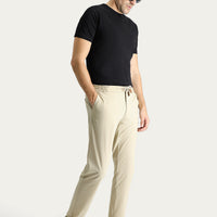 Medium Beige Regular Fit Standard Cut Elasticated Waist Drawstring Lycra Trousers