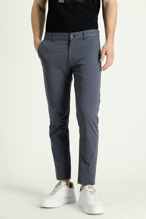 Mid Grey Slim Fit Stretch Sateen Canvas / Chino Trousers