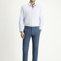 Havacı Mavi Slim Fit Dar Kesim Likralı Saten Kanvas / Chino Pantolon