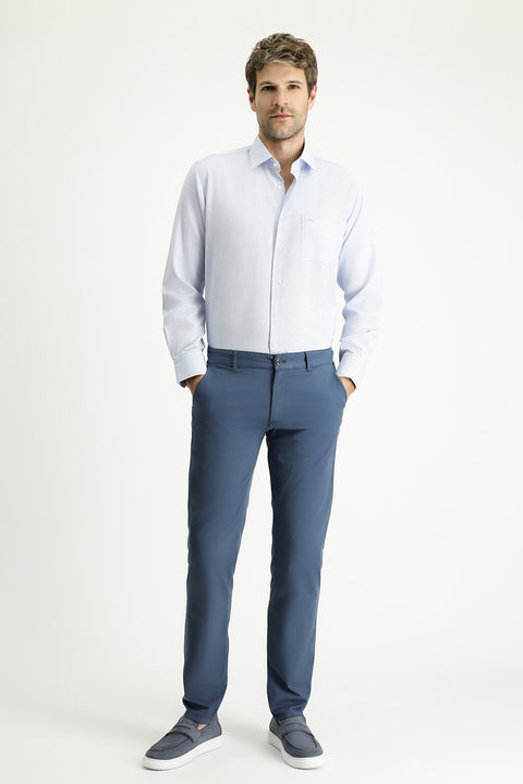 Havacı Mavi Slim Fit Dar Kesim Likralı Saten Kanvas / Chino Pantolon
