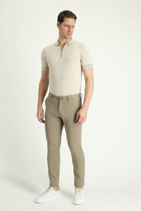 Light Mink Slim Fit Skinny Stretch Sateen Canvas / Chino Trousers