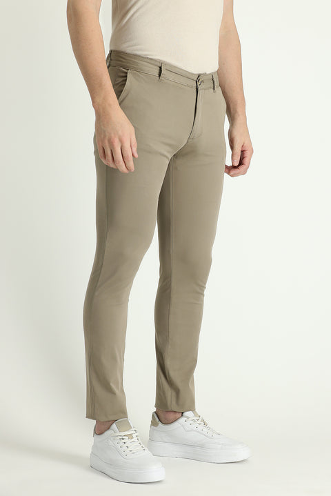 Light Mink Slim Fit Skinny Stretch Sateen Canvas / Chino Trousers