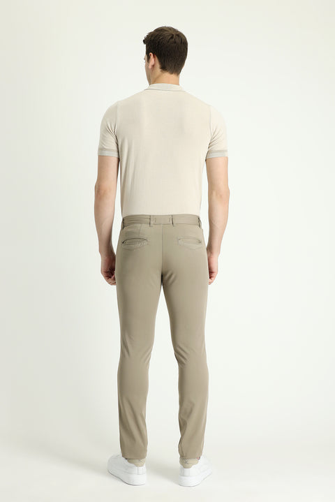 Light Mink Slim Fit Skinny Stretch Sateen Canvas / Chino Trousers