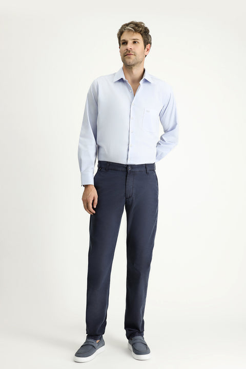 Dark Navy Regular Fit Standard Cut Lycra Canvas / Chino Trousers