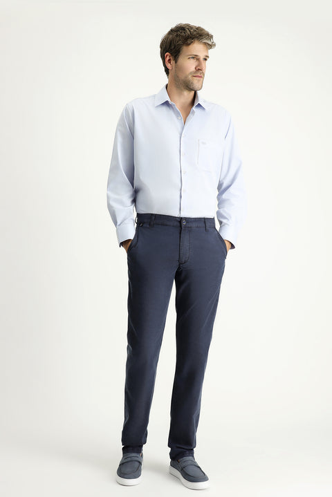 Dark Navy Regular Fit Standard Cut Lycra Canvas / Chino Trousers