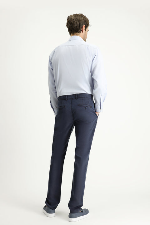 Dark Navy Regular Fit Standard Cut Lycra Canvas / Chino Trousers
